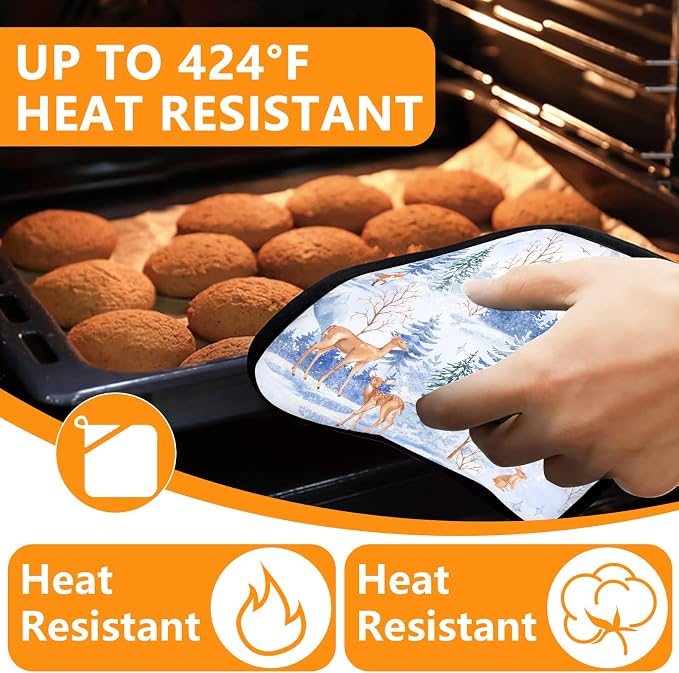 Deer Mitts and Pot Holders Sets 4Pcs, Extra Long Oven Gloves Potholder - Image 4