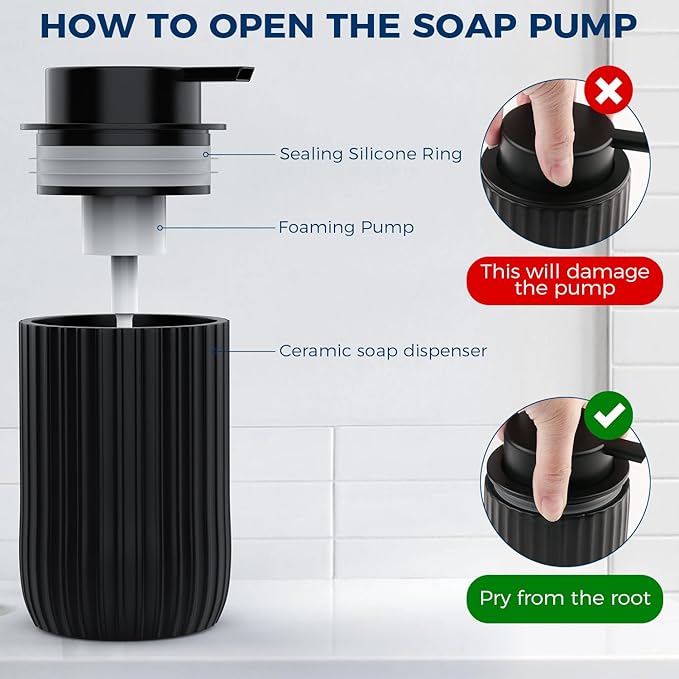Ceramic Foaming Hand Soap Dispenser 2Pack，12 oz Bathroom Soap Dispensers， - Image 4
