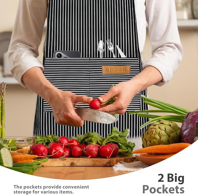 2 Pack Aprons for Women with Pockets, Kitchen Cooking Apron for Men, Adjustable - Image 4