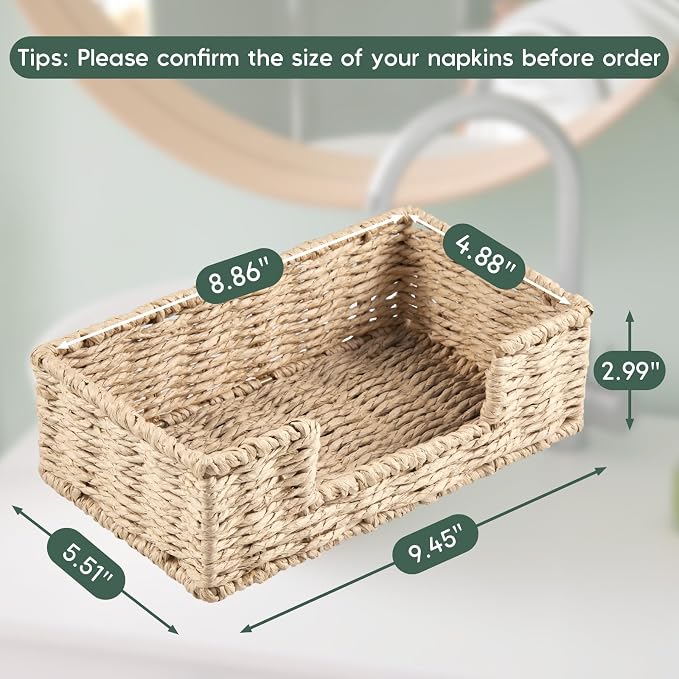 Napkin Holder for Bathroom, Woven Wicker Paper Rope Guest Towel Holder Tray - Image 2