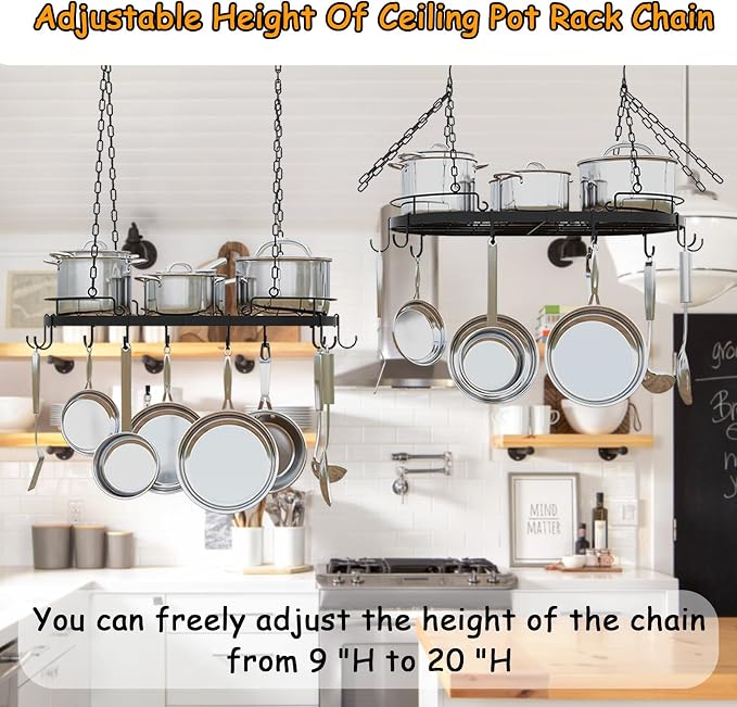 24.4” Metal Pot Rack Hanging, Oval Pan Rack Hanging - Image 5