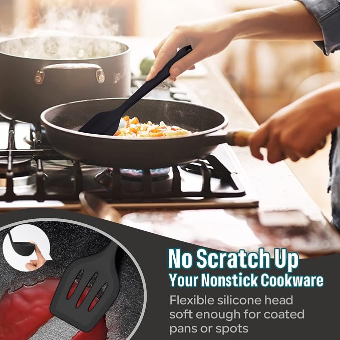 Silicone Kitchen Utensils Set, E-far 23 Pcs Black Cooking Utensils Tools - Image 7