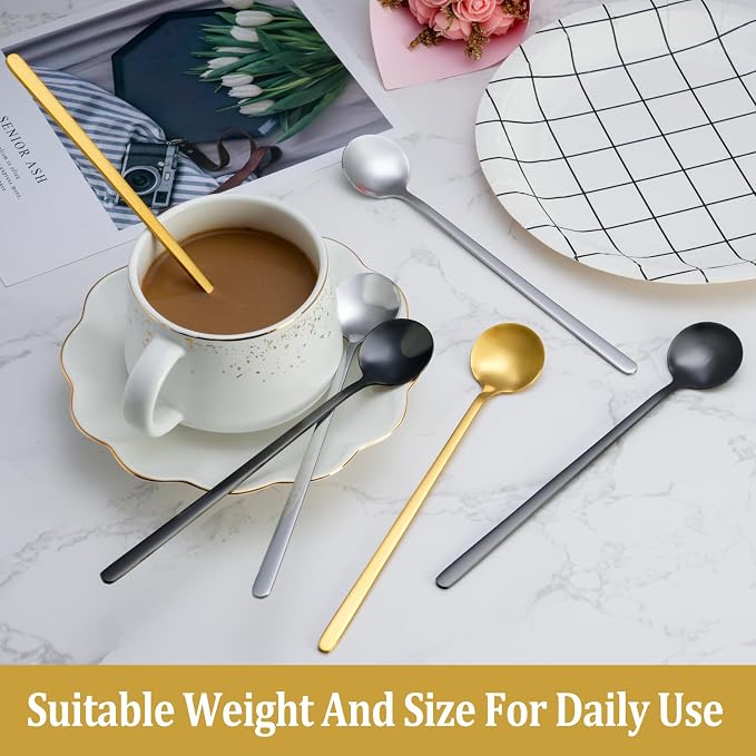 12 Pcs Coffee Spoons Set, 6.7" Gold Tea Spoons Long Handle, Stainless Steel - Image 7