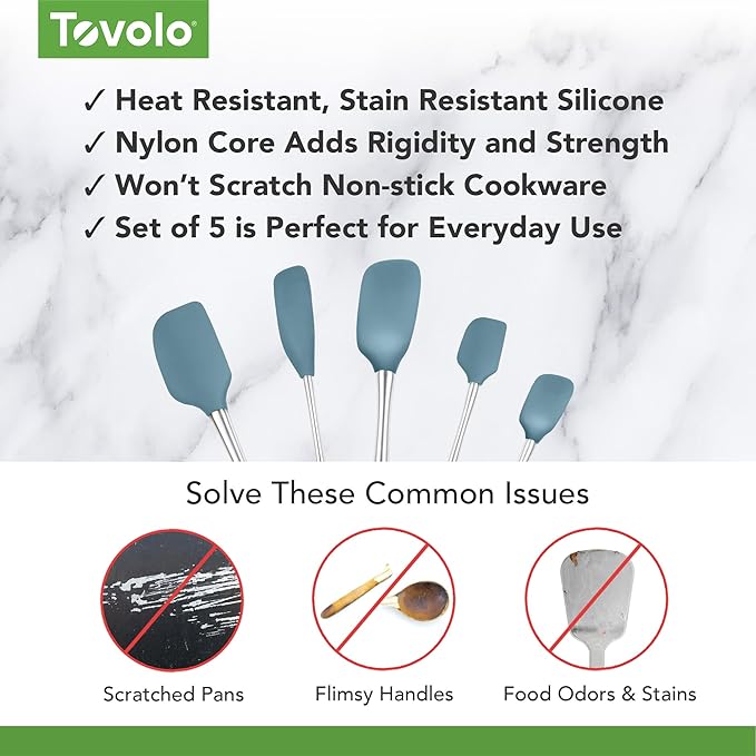 Tovolo Stainless Steel Handled Silicone Spatula Set of 5, Dishwasher Safe - Image 3