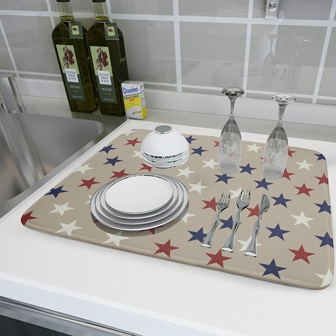 Patriotic July of 4th Blue Red White Star Dish Drying Mat - Image 6