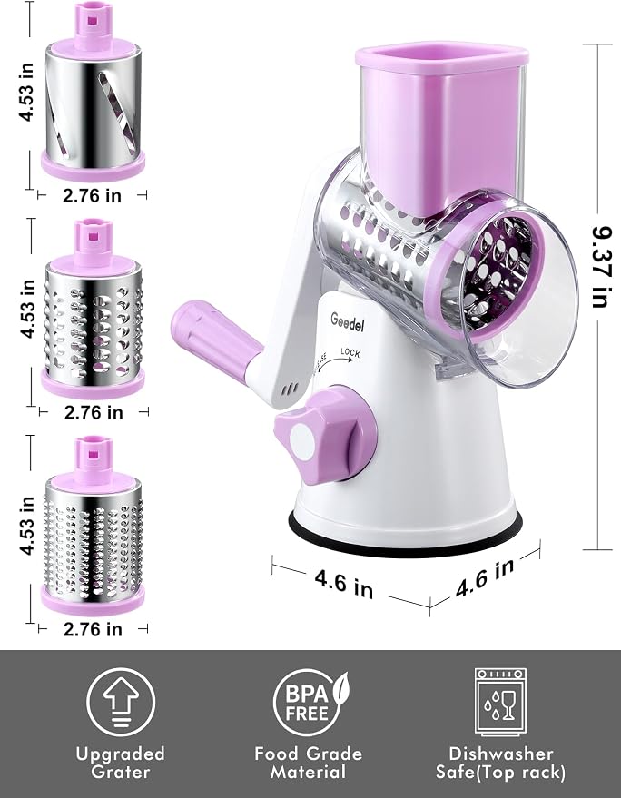 Geedel Rotary Cheese Grater, Kitchen Mandoline Vegetable Slicer - Image 9