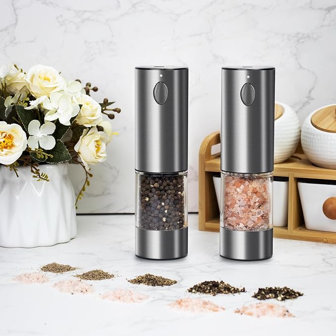 Electric Salt and Pepper Grinder Set, Upgraded Larger Capacity Stainless Steel - Image 6