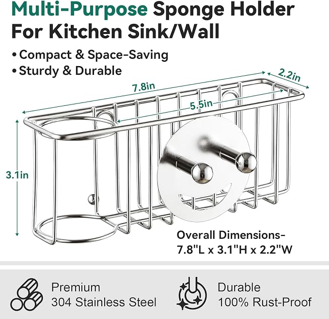 3-IN-1 Multiuse Sponge Holder for Kitchen Sink, Sponge Caddy for Scrub - Image 2