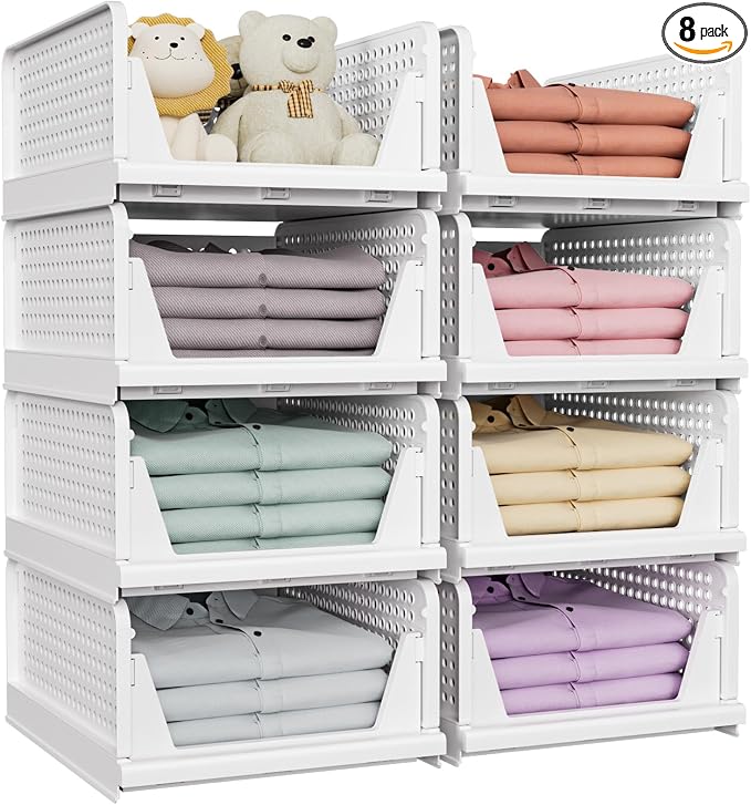 SNSLXH 8 Pack Stackable Closet Storage Bins, Space-Saving Wardrobe Organizer by SNSLXH