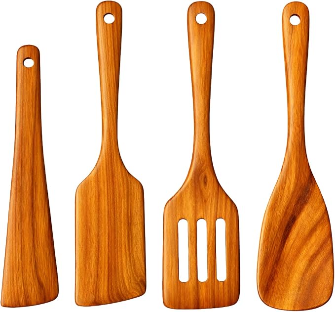 Wooden Kitchen Utensil Set, 4-Piece Teak Wood Cooking Utensils by Unknown