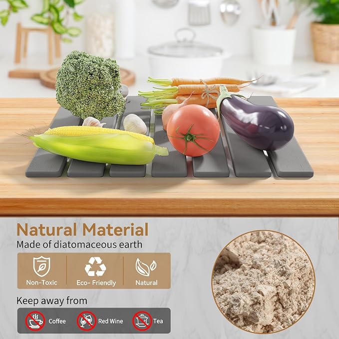 Stone Dish Drying Mat for Kitchen Counter, 15.5''x11.8'' Foldable Quick Dry - Image 6