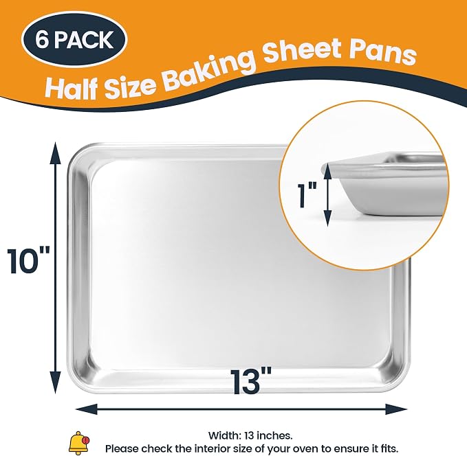 6 Pack Quarter Size Baking Sheet Pan, Aluminum Commercial Cookie Sheet Pan - Image 5