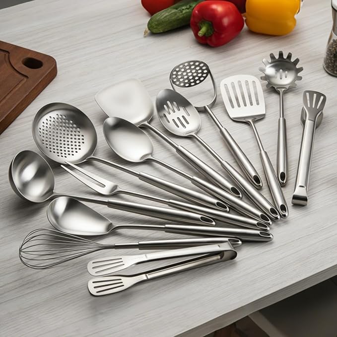 304 Stainless Steel Cooking Utensils Set, Mirror Polished Kitchen Gadget - Image 2