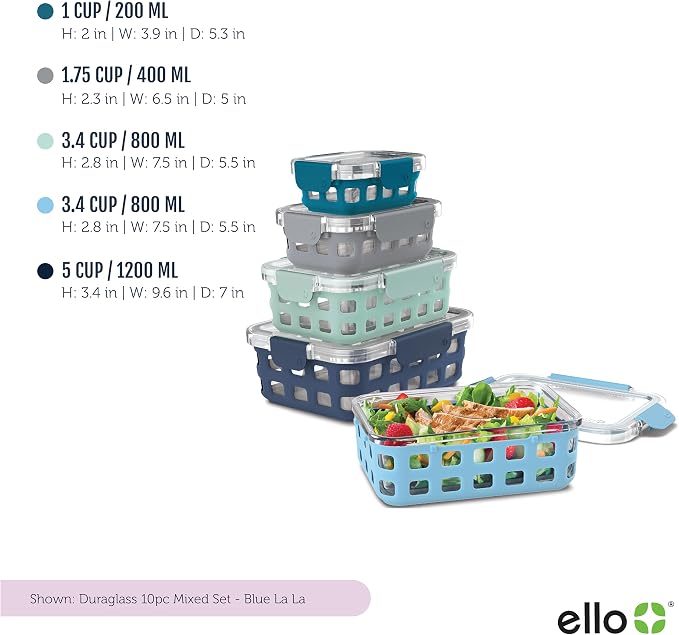 Ello Duraglass Mixed Meal Prep Sets Leak-Proof Glass Food Storage Containers - Image 3