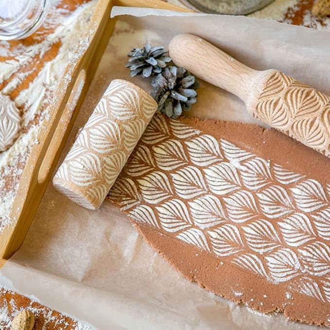 Embossed Wooden Rolling Pin Darker 3D Flower Rattan 35cm Rolling Pin - Image 7