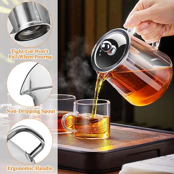 Glass Teapot with Stainless Steel Infuser, Borosilicate Tea Kettle - Image 4