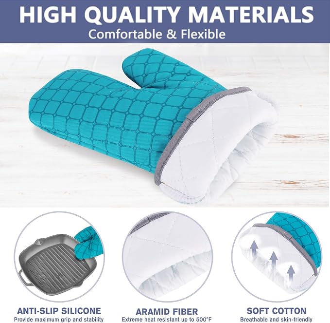 6 Pcs Oven Mitts and Pot Holders, 500℉ Heat Resistant Oven Mitts - Image 3
