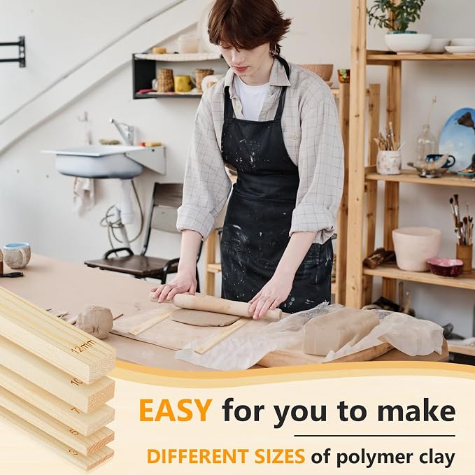 Sasylvia 10 Pcs Pottery Rolling Pin Guides Wood Teaching Rolling Mud Stick - Image 7