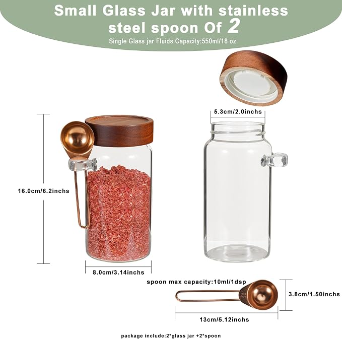 18oz Glass Coffee Jars with Scoop Wood Screw Lid Clear Round Spice Jar Herb - Image 2
