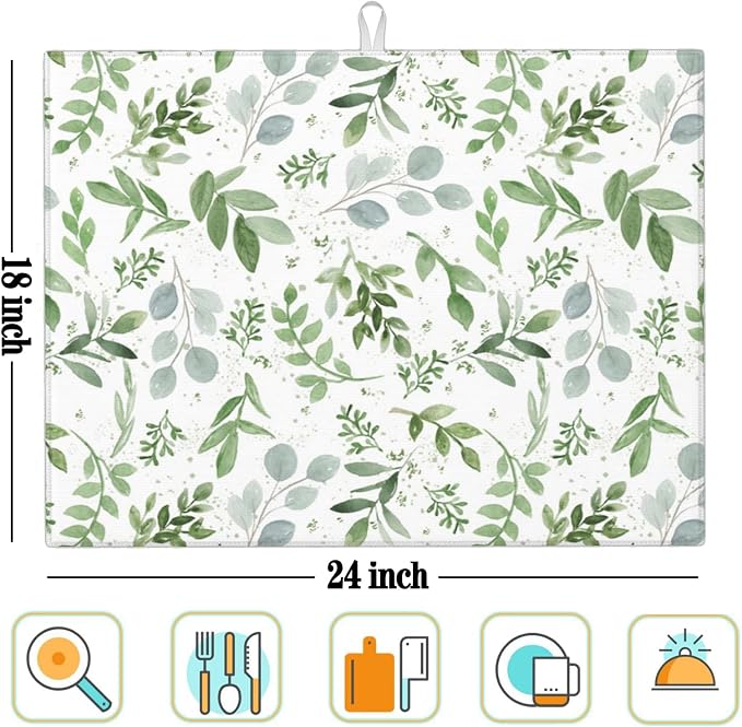 Sage Green Dish Drying Mat for Kitchen Counter Microfiber Absorbent, Spring - Image 6