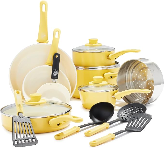 GreenLife 16 Piece Nonstick Cookware Set, Soft Grip Non-Toxic PFAS-Free Ceramic by GreenLife