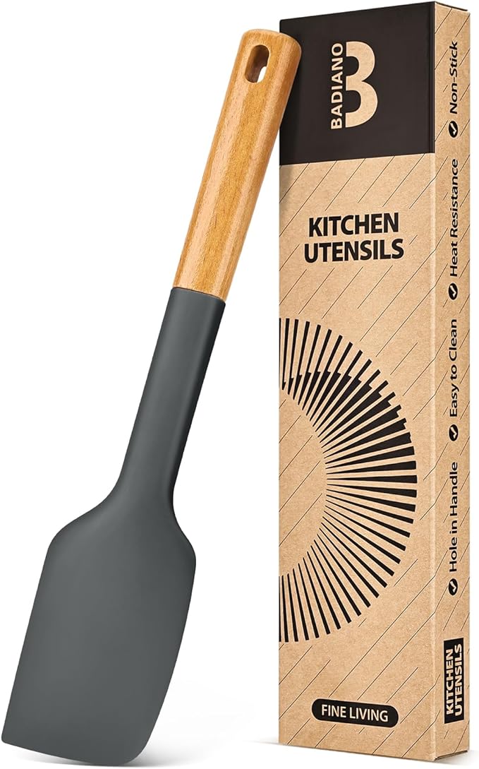 Silicone Heavy-Duty Spatula, Sturdy Bpa-Free Matte Silicone, Wooden Handle by BADIANO