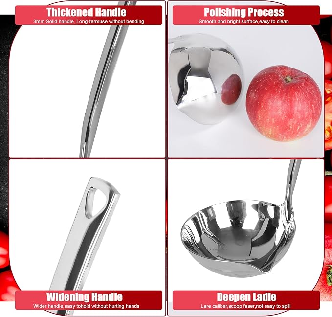 2 Pcs Kitchen Soup Ladle 304 Stainless Steel Punch Metal Luminous Heavy Ladell - Image 5