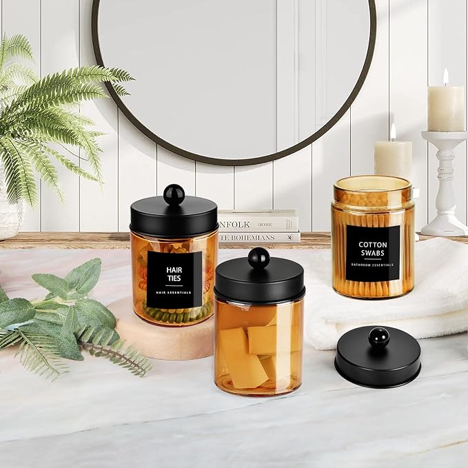 3 Pack Apothecary Jar Canisters Bathroom Vanity Organizer - Image 6