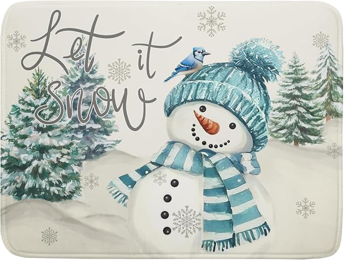 Giwawa Blue Snowman Dish Drying Mat Xmas Trees Bird Winter Snowy Scene Dish by Giwawa