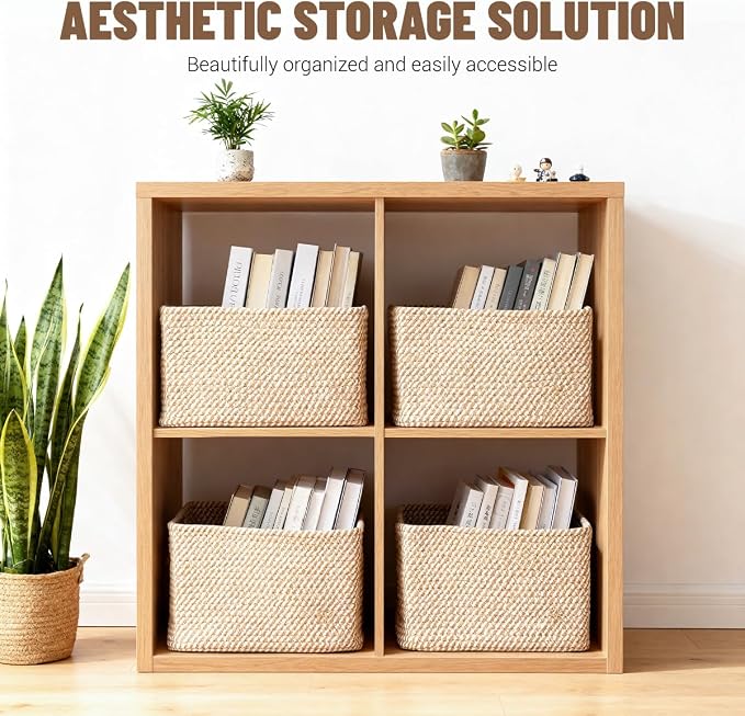 5 Pack Woven Storage Baskets for Shelves, Decorative Basket Organizer Storage - Image 2