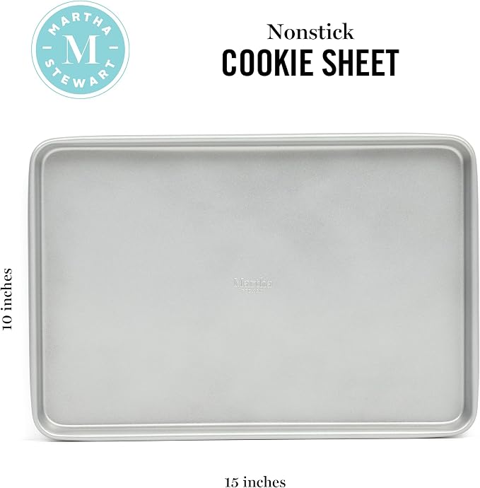 Martha Stewart Gallen 15 x 10 Inch Nonstick Carbon Steel Cookie Sheet – Silver - Image 2