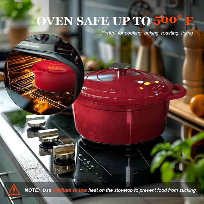 Overmont Enameled Cast Iron Dutch Oven - 7QT Pot - Heavy-Duty Cookware - Image 5