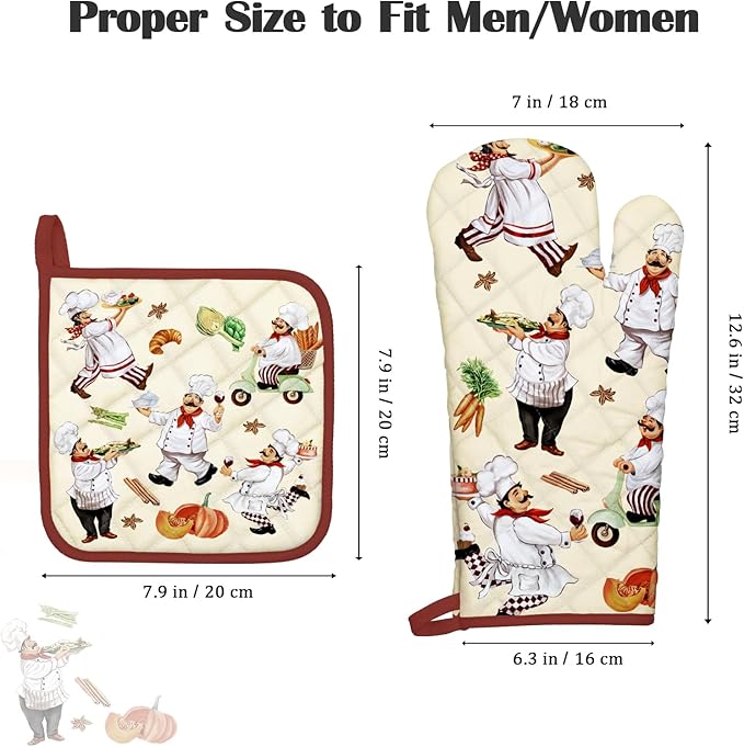 Chef Oven Mitts and Pot Holders Sets 4Pcs, 100% Cotton Heat Resistant, Extra - Image 4