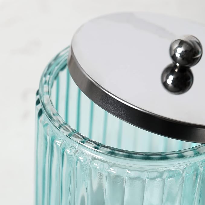 KMwares 2-Pack Glass Bathroom Jars – Blue Ribbed Glass - Image 6