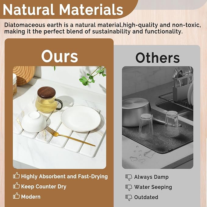 Small Stone Dish Drying Mat for Kitchen Counter, 15.7"×12" & 8"x4" Quick Dry - Image 7