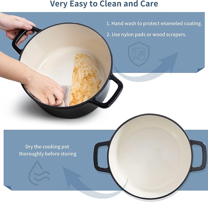 Velaze 6 QT Enameled Cast Iron Dutch Oven, Dual Handles Dutch Oven Pot - Image 5