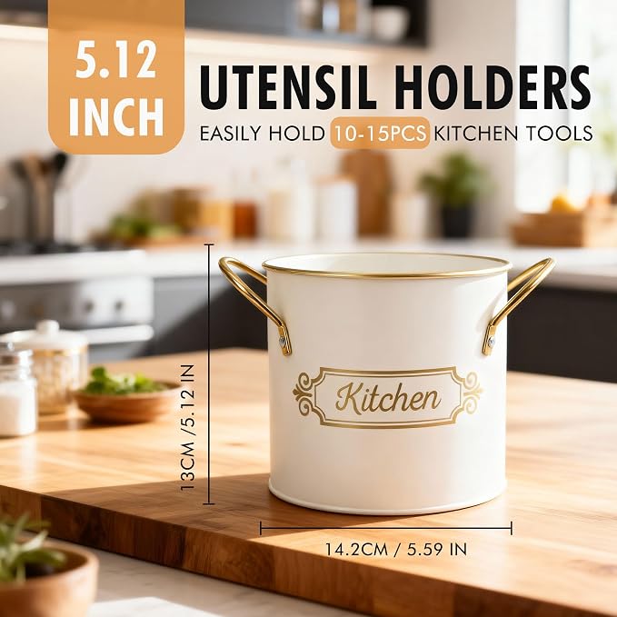 Kitchen Utensil Holder, 5.1" Metal Cooking Utensil Crock - Image 2