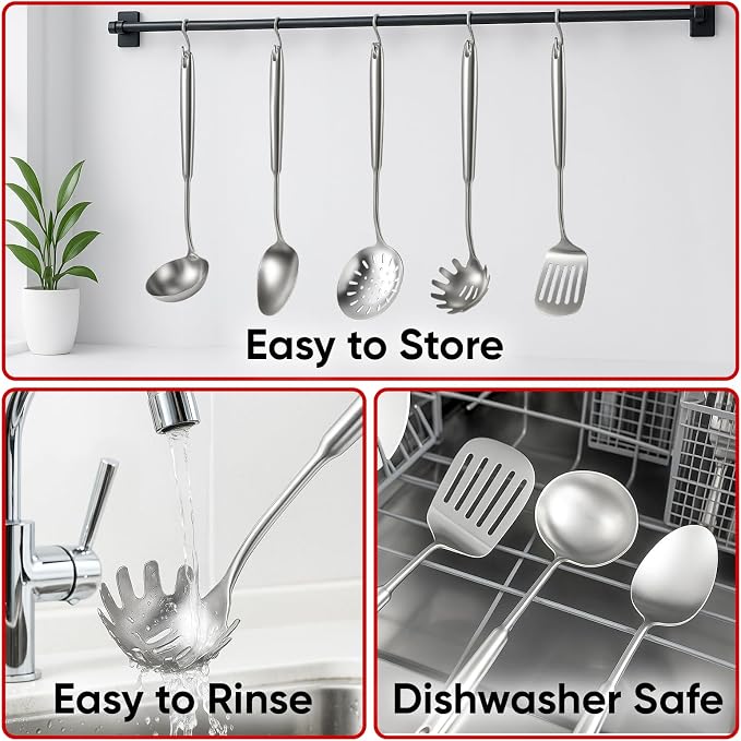 5 Pcs Newness Cooking Utensils Set, 304 Stainless Steel Kitchen Utensils Set - Image 7