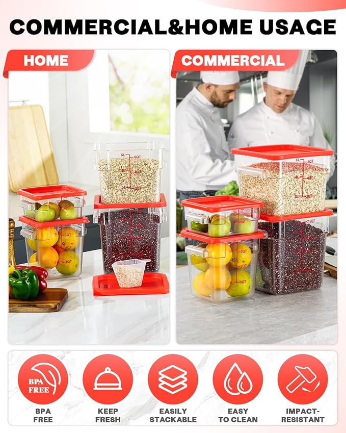 4QT NSF Food Storage Containers: 8 PCS Commercial Clear Food Storage Containers - Image 5