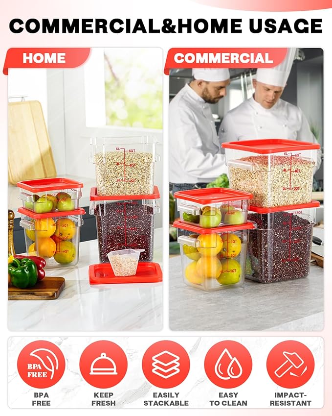 4QT NSF Food Storage Containers: 2 PCS Commercial Clear Food Storage Containers - Image 5