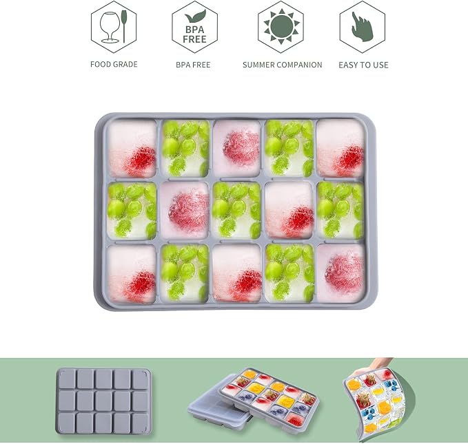 Ice Cube Trays Set of 2, Easy Release 15 Flexible Silicone Ice Cube Molds - Image 3