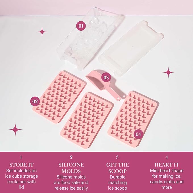 Paris Hilton Heart Shaped Mini Ice Cube Tray Set, Includes 3 Mini Ice Cube Molds - Image 3