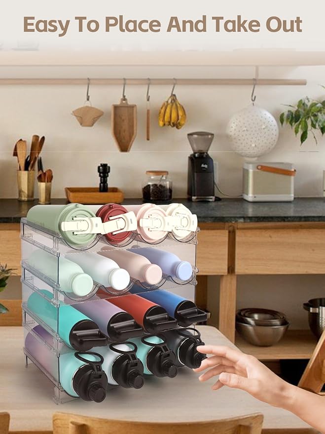 Stackable Water Bottle Organizer, 4-Tier Clear Large Compartment Holder - Image 7