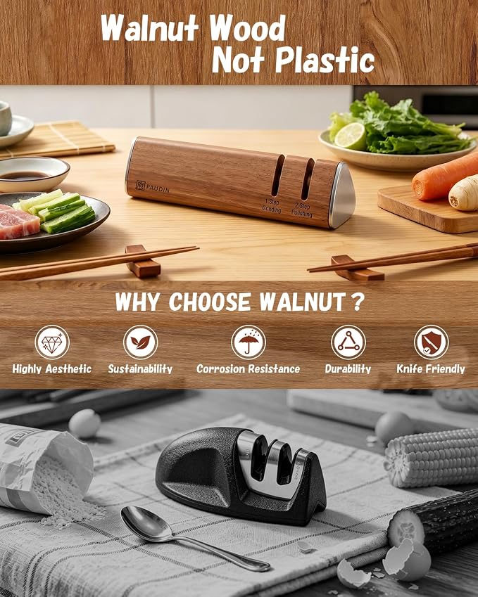 PAUDIN Walnut Knife Sharpener – 2-Stage Sharpening - Image 5