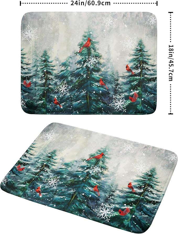 Pine Tree Dish Drying Mat for Kitchen Countertop Red Bird Dishes Mats Winter - Image 2