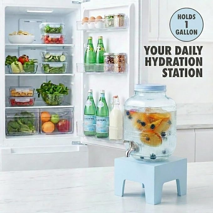 Beverage Dispenser 1 Gallon, Glass Drink Dispenser - Image 6