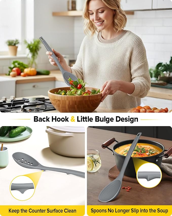 Pack of 2 Silicone Cooking Spoons, Non Stick Solid Kitchen Spoon - Image 4