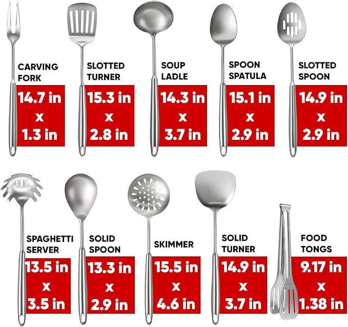 Newness 10 Pcs Cooking Utensils Set, 304 Stainless Steel Kitchen Utensils Set - Image 4