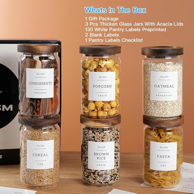6 Set Glass Pantry Storage Jars - 23oz Thicken Glass Kitchen Canisters with 132 - Image 2