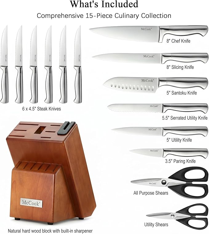 McCook® Knife Sets, German Stainless Steel Kitchen Knife Block Sets - Image 2